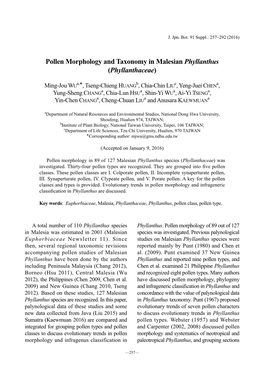 Pollen Morphology and Taxonomy in Malesian Phyllanthus (Phyllanthaceae)