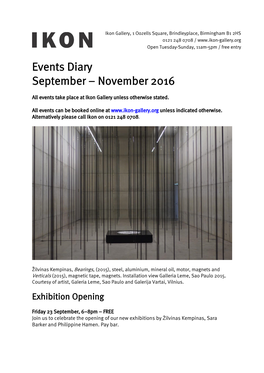 Events Diary September – November 2016