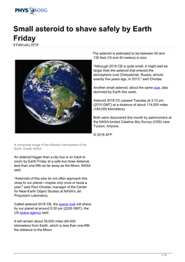 Small Asteroid to Shave Safely by Earth Friday 9 February 2018