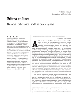 Eritrea On-Line: Diaspora, Cyberspace, and the Public Sphere