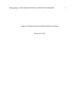 Running Head: ANALYSIS of ETHANOL CONTENT in GASOLINE 1