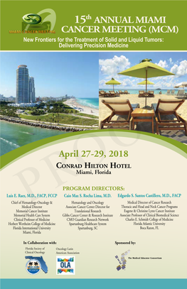 April 27-29, 2018 15Th ANNUAL MIAMI CANCER MEETING (MCM)