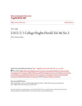 UA12/2/1 College Heights Herald, Vol. 46, No. 5 WKU Student Affairs