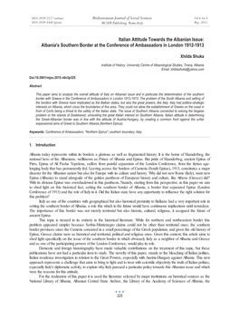 Italian Attitude Towards the Albanian Issue: Albania's Southern Border at the Conference of Ambassadors in London 1912-1913