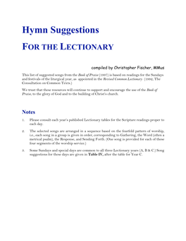 Lectionary Hymns