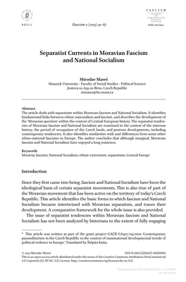 Separatist Currents in Moravian Fascism and National Socialism