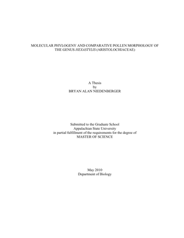 Molecular Phylogeny and Comparative Pollen Morphology of the Genus Hexastylis (Aristolochiaceae)