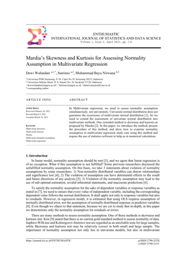 Mardia's Skewness and Kurtosis for Assessing Normality Assumption In