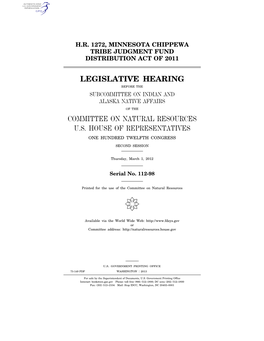 Legislative Hearing Committee on Natural Resources U.S