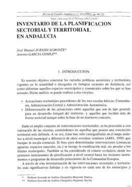 Inventario De La Planificacion Sectorial Y Territorial En Andalucia
