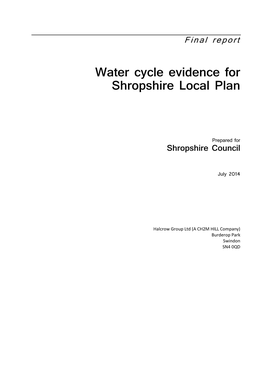 Water Cycle Evidence for Shropshire Local Plan