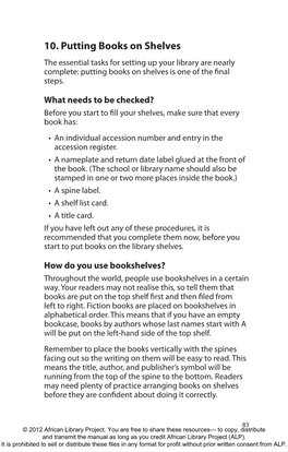 10. Putting Books on Shelves the Essential Tasks for Setting up Your Library Are Nearly Complete: Putting Books on Shelves Is One of the Final Steps