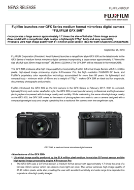 Fujifilm Launches New GFX Series Medium Format Mirrorless Digital Camera “FUJIFILM GFX 50R”