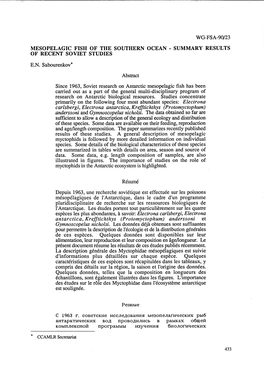 Wg-Fsa-90/23 Mesopelagic Fish of the Southern Ocean