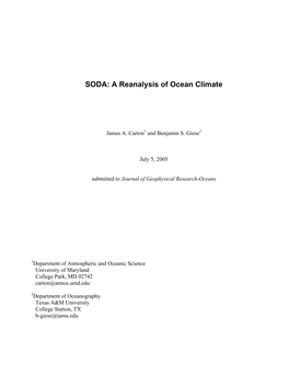 SODA: a Reanalysis of Ocean Climate