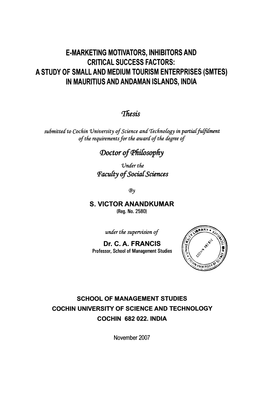 A Study of Small and Medium Tourism Enterprises (Smtes) in Mauritius and Andaman Islands, India