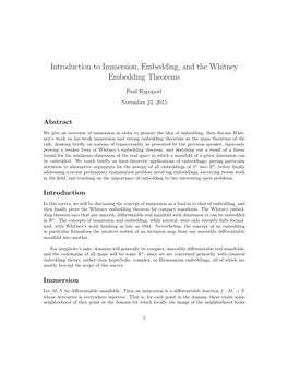 Introduction to Immersion, Embedding, and the Whitney Embedding Theorems