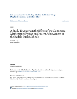 A Study to Ascertain the Effects of the Connected Mathematics Project on Student Achievement in the Buffalo Public Schools Darryl A