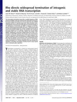 Rho Directs Widespread Termination of Intragenic and Stable RNA Transcription Jason M