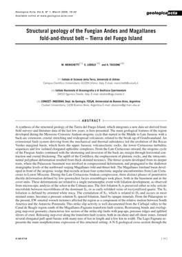 Structural Geology of the Fuegian Andes and Magallanes Fold-And-Thrust Belt – Tierra Del Fuego Island