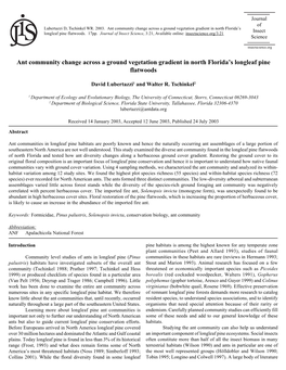 Ant Community Change Across a Ground Vegetation Gradient in North Florida’S Insect Longleaf Pine Flatwoods