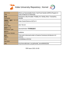 Effects of Sustainable Home-Yard Food Garden (KRPL) Program: A