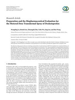 Preparation and the Biopharmaceutical Evaluation for the Metered Dose Transdermal Spray of Dexketoprofen