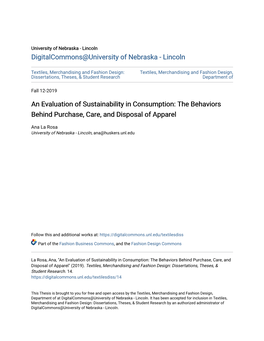 An Evaluation of Sustainability in Consumption: the Behaviors Behind Purchase, Care, and Disposal of Apparel