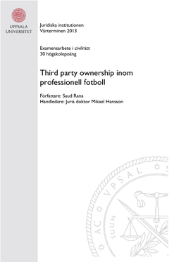 Third Party Ownership Inom Professionell Fotboll