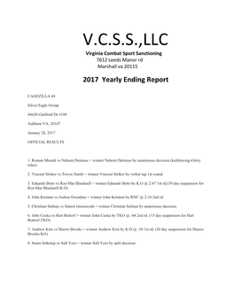 V.C.S.S.,LLC Virginia Combat Sport Sanctioning 7612 Leeds Manor Rd Marshall Va 20115