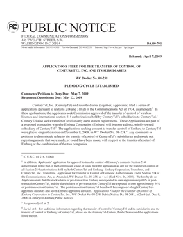 Public Notice Federal Communications Commission 445 Twelfth Street, S.W