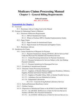 Medicare Claims Processing Manual Chapter 1 - General Billing Requirements