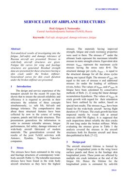 Service Life of Airplane Structures