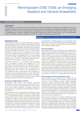 (CNS 7056): an Emerging Sedative and General Anaesthetic Anaesthesia Section Anaesthesia