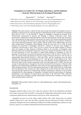 Guangzhou As Livable City: Its Origin, Inheritance, and Development ——From the Thirteen-Hong to Its Ecological Status Quo