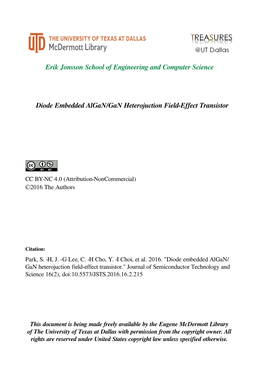 Diode Embedded Algan/Gan Heterojuction Field-Effect Transistor