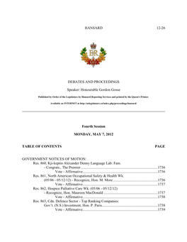 HANSARD 12-26 DEBATES and PROCEEDINGS Speaker