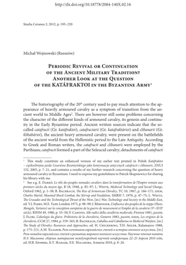 Periodic Revival Or Continuation of the Ancient Military Tradition? Another Look at the Question of the KATÁFRAKTOI in the Byzantine Army1