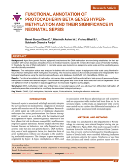 FUNCTIONAL ANNOTATION of PROTOCADHERIN BETA GENES HYPER- IJCRR Section: Healthcare METHYLATION and THEIR SIGNIFICANCE in Sci