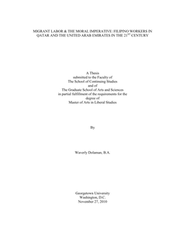 Migrant Labor & the Moral Imperative: Filipino Workers