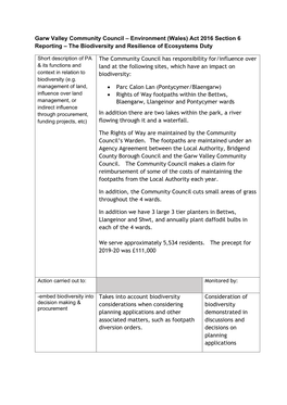 Environment (Wales) Act 2016 Section 6 Reporting – the Biodiversity and Resilience of Ecosystems Duty