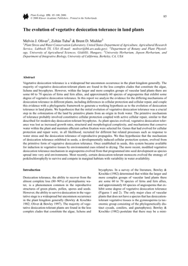 The Evolution of Vegetative Desiccation Tolerance in Land Plants