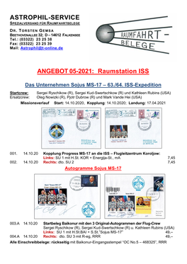 ASTROPHIL-SERVICE ANGEBOT 05-2021: Raumstation