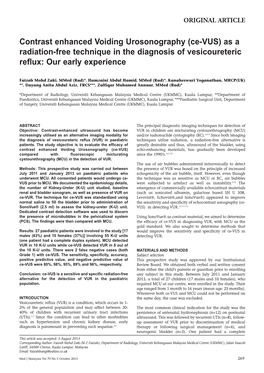 Contrast Enhanced Voiding Urosonography (Ce-VUS) As a Radiation-Free Technique in the Diagnosis of Vesicoureteric Reflux: Our Early Experience