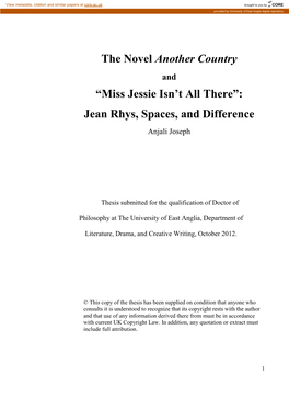 “Miss Jessie Isn't All There”: Jean Rhys, Spaces, and Difference