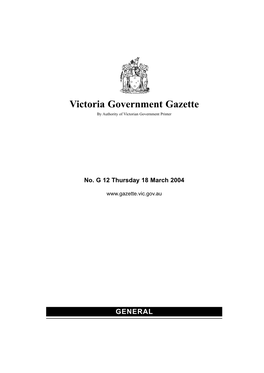 Victoria Government Gazette by Authority of Victorian Government Printer