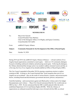 MEMORANDUM To: Mayor Eric Garcetti Council President Nury