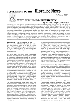 WEST of ENGLAND ELECTRICITY by the Late Selwyn Grant OBE Recently We Have Been Asked for Details from Our Archives of a Certain West Country Engineer Called Dr