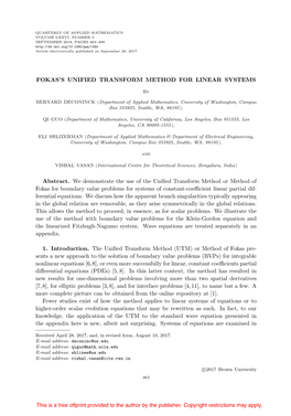 Fokas's Unified Transform Method for Linear Systems