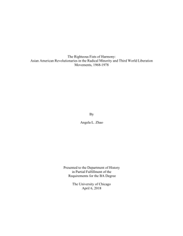 The Righteous Fists of Harmony: Asian American Revolutionaries in the Radical Minority and Third World Liberation Movements, 1968-1978